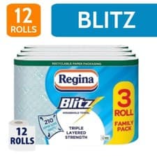 Image of 12 Rolls of Regina Blitz 3ply Kitchen Roll Paper Towels - 70 Sheets per Roll