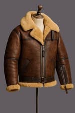 Image of B3 RAF Brown Mens Bomber Flying B3 Aviator Faux Fur Shearling Leather Jacket