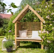 Image of Primrose Wooden Garden Bench 2 Seater Seated Arbour Outdoor Seat Slatted Sides