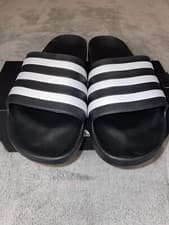 Image of Adidas Men's Adilette Aqua Slides Black White F35543 SIZE 12 New With Box