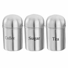 Image of Set of 3 Tea Coffee Sugar Canisters Jars Pots Containers Tins Kitchen Storage