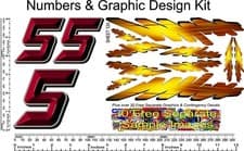 Image of R/C Vinyl Decal 1/10th Scale Bevel 2-D Red (# 5's) Graphic Flame Kit R124