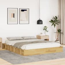 Image of WALPLUS Solid Wood Oak Bed Frame 140x200cm Wooden Bedroom Furniture