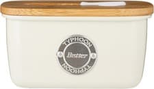 Image of Typhoon Butter Storage &Spatula Set Coated Steel With Bamboo Lid Cream Bread Bin