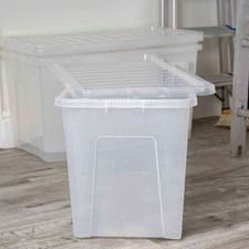 Image of 110 Litre Plastic Storage Box With Lid 3 Pack Wham Crystal