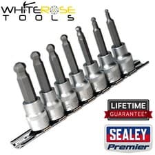 Image of Sealey Socket Bit Set 7pc Metric 3/8"Sq Drive 62mm Premier Ball-End Hex Garage