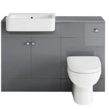 Image of Bathroom Suite Combined Furniture Vanity Unit Sink Toilet WC Set & BTW Grey 1160