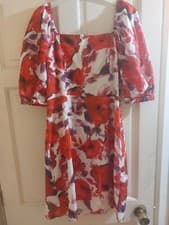 Image of Boohoo Women's Size 16 Red Floral Puff Sleeves Mini Dress