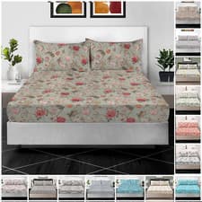 Image of 100% Egyptian Cotton Printed Fitted Sheet Reversible Bed Sheets Double King Size
