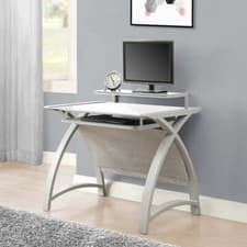 Image of PC201 HELSINKI 900MM DESK LAPTOP TABLE IN GREY WITH WHITE GLASS JUAL FURNISHINGS