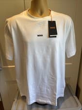 Image of HUGO BOSS TCHUP REXALED FIT LOGO TEE WITH STRETCH WHITE SZ LARGE BNWT RRP £49❤️
