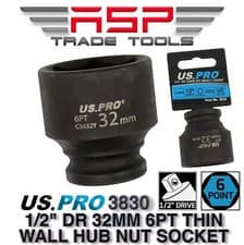 Image of US PRO 32mm Shallow Impact Socket 1/2" Drive 32mm 6 Point Single Hex Impact CR-V