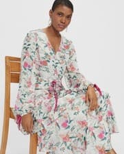 Image of Ted Baker Millii Tiered Floral Midi / Maxi Dress White Size TB 2 UK 10-12 BNWT