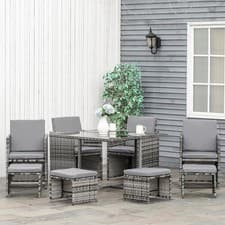 Image of 8 Seater Rattan Cube Garden Furniture Dining Set with Cushions