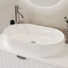 Image of White Oval Fluted Countertop Basin 573mm - Oregon OREGW573X358