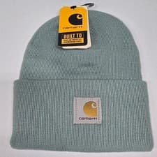 Image of Carhartt Knit Cuffed Beanie A18 Dusty Blue Sage Green Watch Hat Logo Patch NWT
