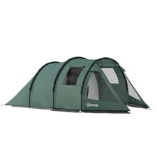Image of Outsunny 3-4 Persons Tunnel Tent, Two Room Camping Tent w/ Windows, Green