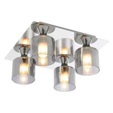Image of Litecraft Ceiling Light Bathroom Flush With Smoke Tint Shades - Chrome Clearance