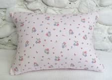 Image of Pretty Cushion Cover, Cotton, Tiny Flowers, Pinks, Blue, Hearts, 18" x 13".