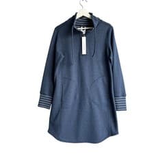 Image of NWT Tribal Inverse Moi Reversible Quarter Zip Tunic Sweater Navy Blue Striped  M