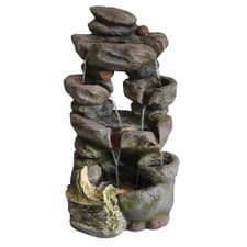 Image of Primrose 98cm Weathered Rock Solar 3-Tier Cascading Water Feature with LED Light