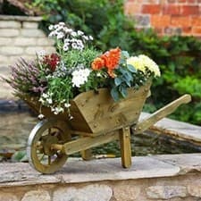 Image of Large Wooden Wheelbarrow Flower Planter Outdoor Garden Ornament Stand Decor Cart