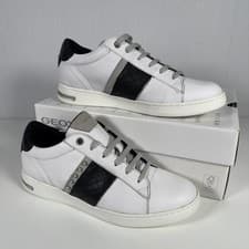 Image of Geox Jaysen D Trainers Women's UK 5 Nappa Leather Suede White Black Shoes NEW