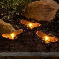 Image of Bee Stake Lights 3pk Yellow Bee Planter Lights Smart Garden Solar Powered