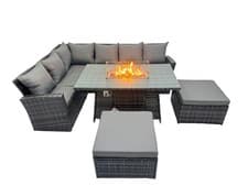 Image of Fimous High Back Rattan Corner Garden Furniture Gas Fire Pit Heater Dining Table