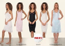 Image of 2 Pack Ladies Satin Chemise Full Slip Nightdress Sleeveless Nightie Size 10-32