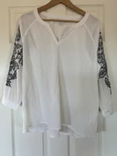 Image of J Jill Pure Jill M White cotton Crinkle embroidered sleeve blouse