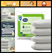 Image of Anti-Allergy Pillows 4 Pack - Medium Support, Anti-Bacterial, Allergy UK Approve