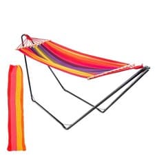 Image of Outdoor Garden Brazilian Hanging Hammock with Stand Cotton Fabric