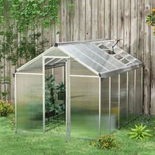 Image of Aluminium Greenhouse w/ Door Window Galvanised Base PC Panels Grow House Shed