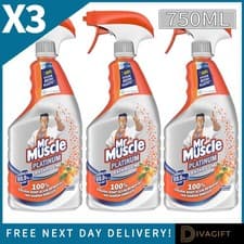 Image of 3 x MR MUSCLE PLATINUM BATHROOM CLEANER SPRAY 750ML MANDARIN ORANGE SCENT NEW