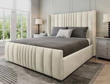 Image of Bed Frame Winged Upholstered Plush Velvet and Naples Fabric Double & King Size