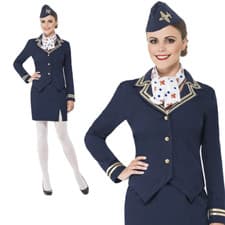Image of Air Hostess Stewardess Costume Cabin Crew Fancy Dress Outfit + Hat UK 8-18