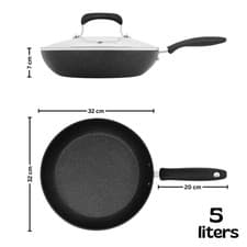 Image of 20cm 24cm 32cm Non Stick Black Frying Pan with Lid Ceramic Induction Hob UK SIZE