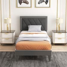 Image of Single Size Bed Frame Velvet Upholstered Platform Bed