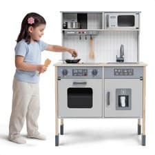 Image of Kids Wooden Play Kitchen Pretend Play Utensils Toys Cooking Role Play Set lights