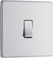 Image of BG Electrical Single Wall Light Switch 2 Way Screwless Flatplate Brushed Steel