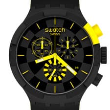 Image of A SUPERB 2020 SWATCH BIOCERAMIC BIG BOLD CHRONO WATCH SB02B403 CHECKPOINT YELLOW