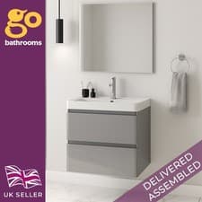 Image of 600mm Light Grey Gloss Wall Hung Vanity Unit Resin Basin 2 Soft Close Drawers