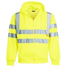 Image of Mens Hi Vis Jacket Fleece Work Hoodie Zip Up High Viz Hooded Sweatshirt Safety