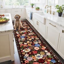 Image of Black Kitchen Rug 2x6 Non-Slip Washable Runner Rubber Backing Soft Floral Design