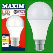 Image of 6x 6W (=40W) GLS BC B22 A60 LED Light Bulb Lamp, 2700K Warm White 470Lm, Maxim