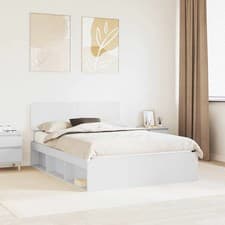 Image of WALPLUS White Pine Bed Frame with Headboard 160x200 cm Solid Wood