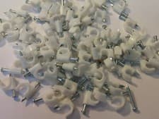 Image of 7mm ROUND WHITE CABLE CLIPS with Fixing Nails(PACKS OF 50 OR 100
