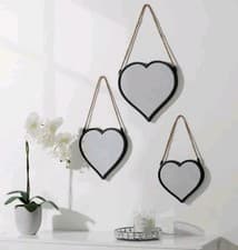 Image of Heart Shaped Hanging Rope Mirrors Frame Black Home Decor