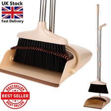 Image of Dustpan & Brush Set Plastic Long Handle Dust Pan Heavy Duty Cleaning Sweeper